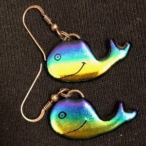 Dichroic Glass WHALE Earrings Very Cute!